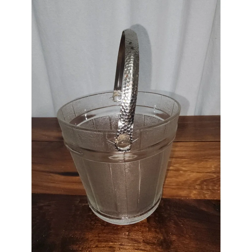 Glass Ice‎ Bucket Vintage Silver Handle Candy Dish
